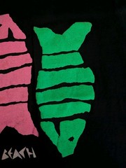 Vintage 80s Palm Beach Neon Puff Print Fish Tee Shirt Black L Single Stitch USA