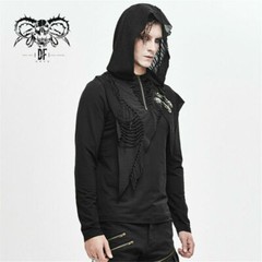 Personality Men’s Gothic Hooded Casual T-shirt Irregular Stitching Slim Fit Tops