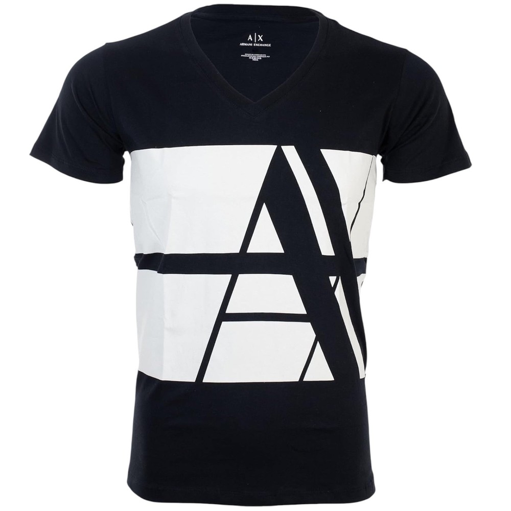 ARMANI EXCHANGE Navy BOLD STRIPED Short Sleeve Slim Fit Designer V-NECK T-shirt