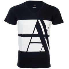 ARMANI EXCHANGE Navy BOLD STRIPED Short Sleeve Slim Fit Designer V-NECK T-shirt