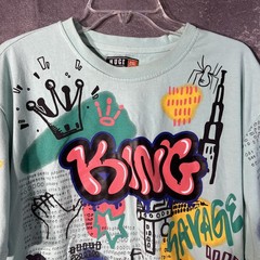 HUGE Fashion Exchange Men’s 2XL Aqua Graffiti King Savage Graphic T-Shirt Cotton