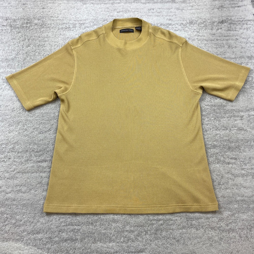 Jhane Barnes Silk Shirt Large Beige Tan Preppy Casual Outdoors Hiker Trekker Men