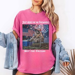 Anti Fascist Patriotic Raccoon Fireworks Shirt Funny 4th of July