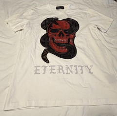 ETERNITY BC/AD T-Shirt White Red Black Rhinestone Studded Skull Snake Graphic L