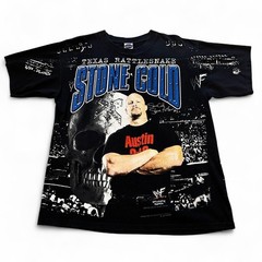 Vtg Stone Cold 1999 AOP Skeleton Shirt Mens L Black 90s WWF Wrestling Tee WWE