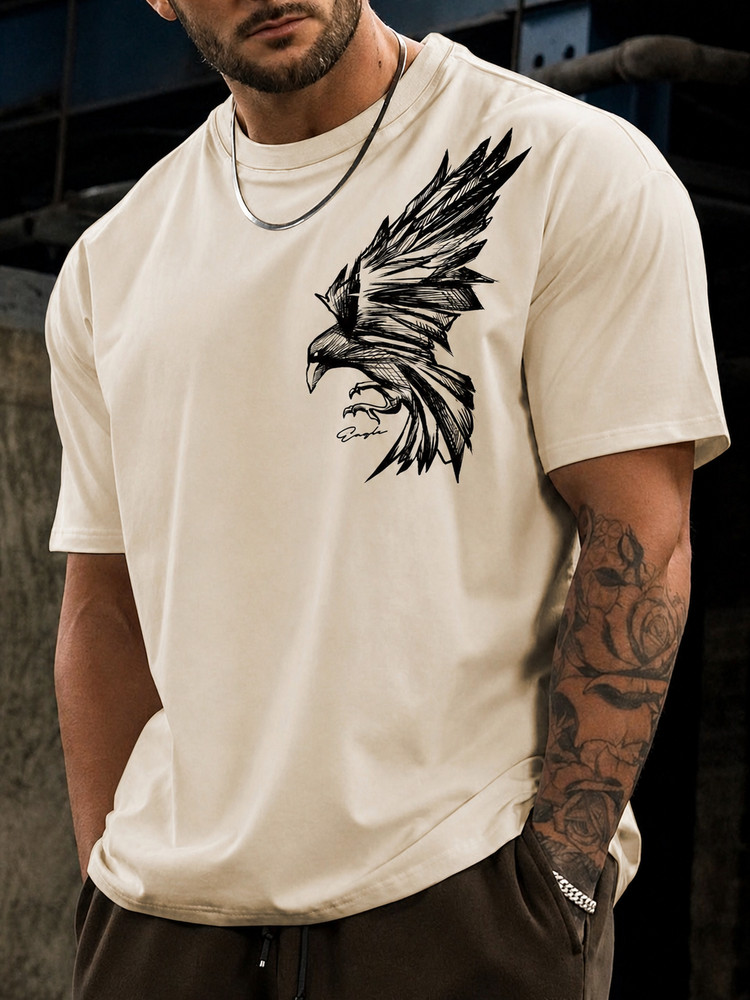 Men’s Eagle Cool Graphic T-Shirt Loose Fit Streetwear Summer Casual Cotton Tee
