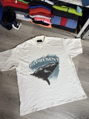 Represent Shark Graphic Flat White Tee Men Size L Large Rare
