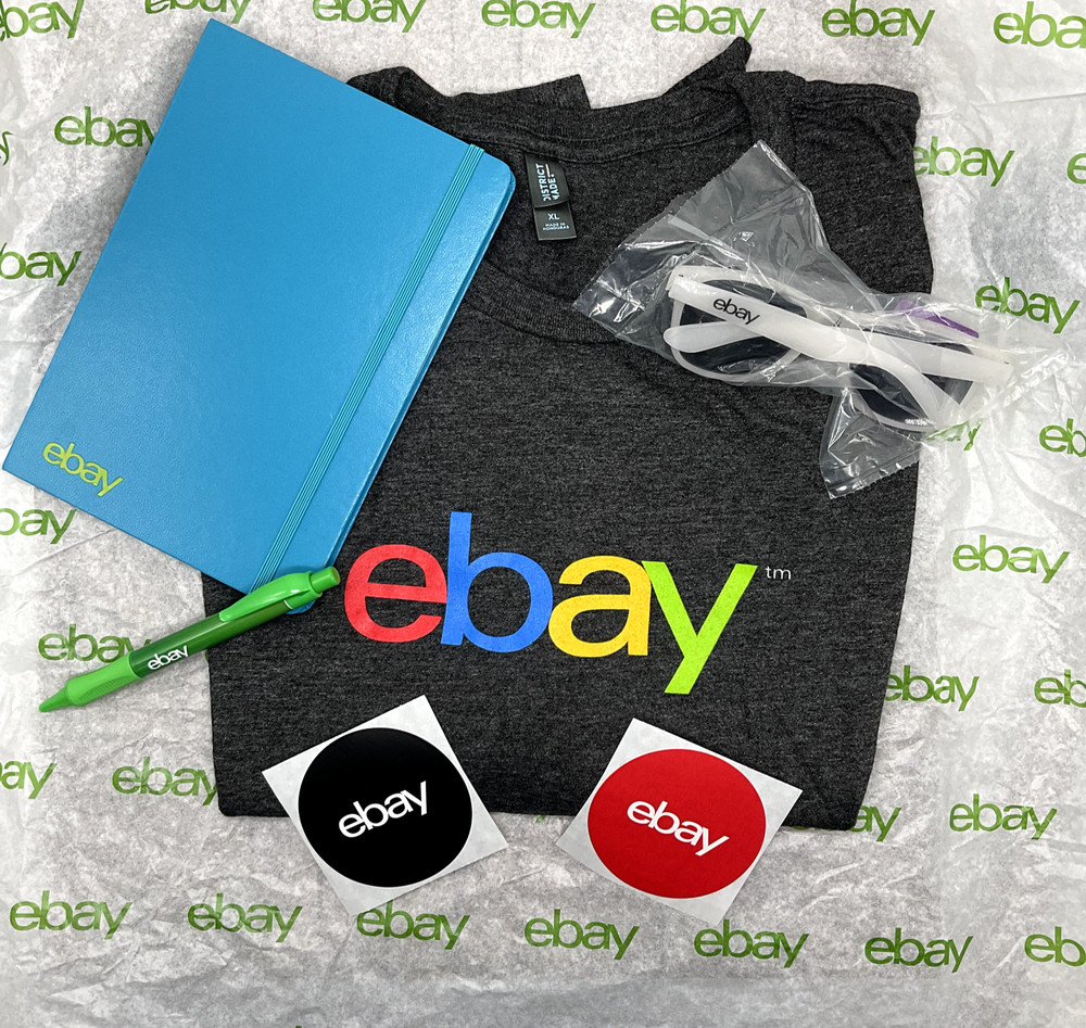 NEW! eBay Swag Lot – Shirt, Notebook, Pen, Color-Changing Sunglasses, Stickers
