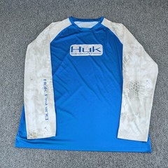 Huk Mens Fishing Shirt Lot 2 XXL Polyester Blue Camo Long Sleeve Performance Fit