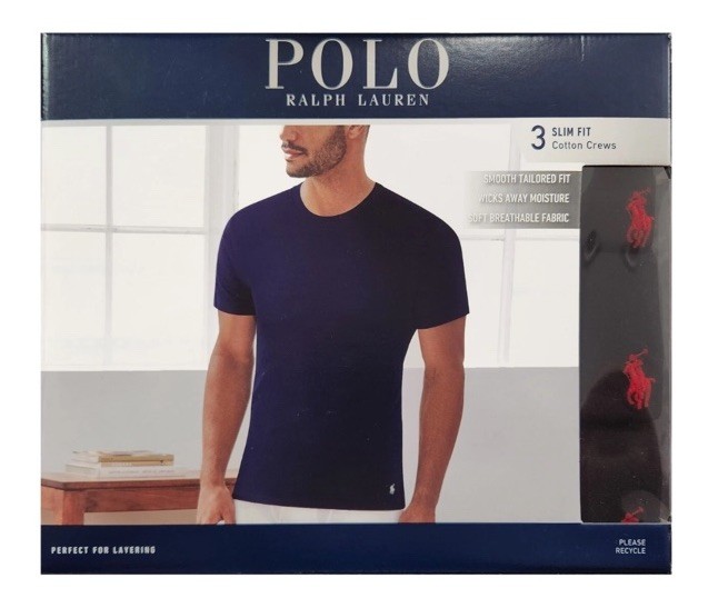 New 3 Pack, Polo Ralph Lauren Men’s Black Slim Fit Crew-Neck T-Shirts Size XL