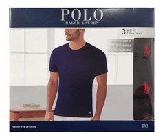New 3 Pack, Polo Ralph Lauren Men’s Black Slim Fit Crew-Neck T-Shirts Size XL