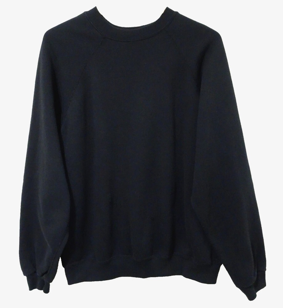 M/L Vtg 90s Black Blank Distressed Skate Punk Rock Grunge Boxy 50/50 Sweatshirt