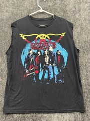 Aerosmith T Shirt Mens Large Black Cut Off Sleeve American Rock Tour Band Music