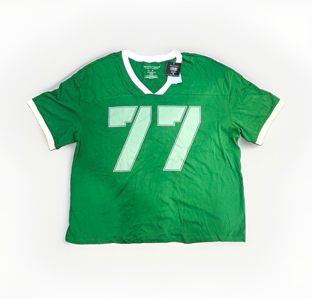 Lucky Brand Men’s Green/White Ringer V-Neck Graphic Jersey T-Shirt Size xl