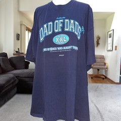 M O Knits Blue Dad Of Dads Script REV 19:16 Short Sleeve Size XXL Free Shipping