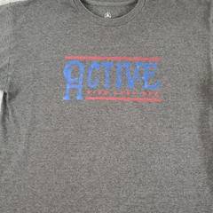 Active Shirt Mens Large Gray Crew Neck Short Sleeve Graphic Stretch Pullover