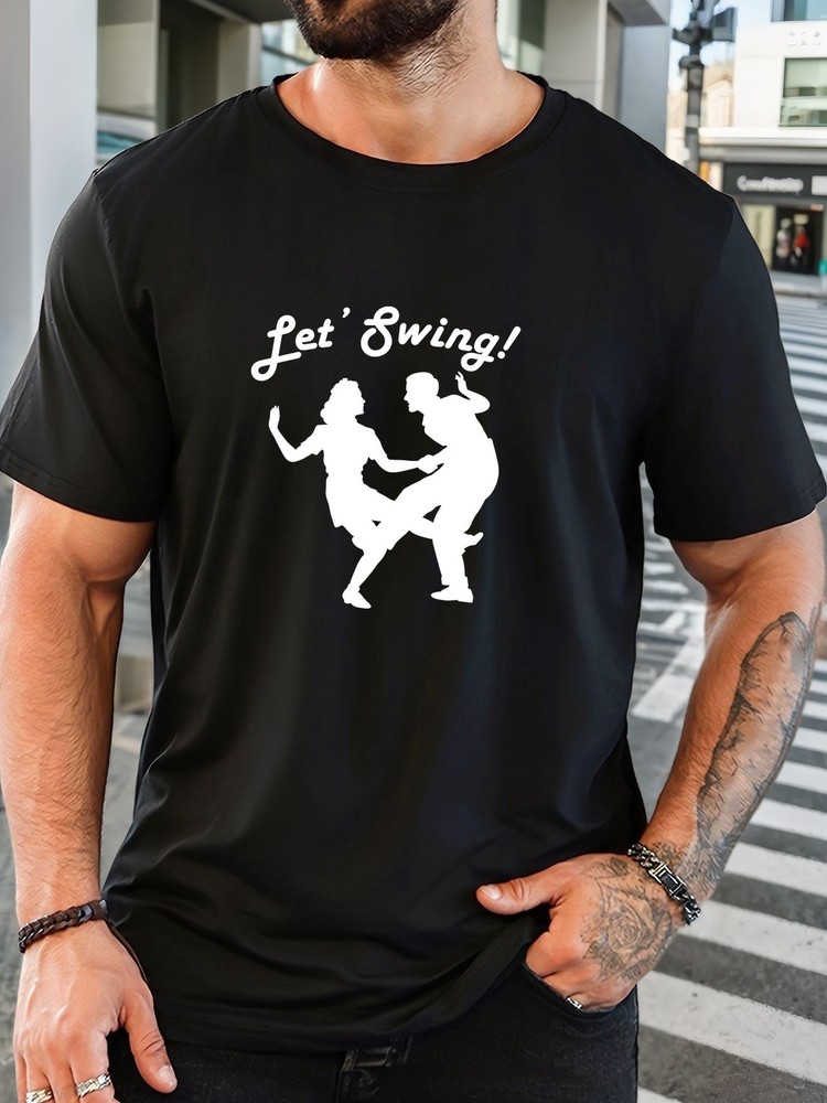 Men’S Swing Dance Party! Patterned Summer Casual Crew Neck Short Sleeve T-Shir