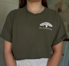 Cropped Graphic T-Shirt Olive Green Delta large cotton casual fall spring summer