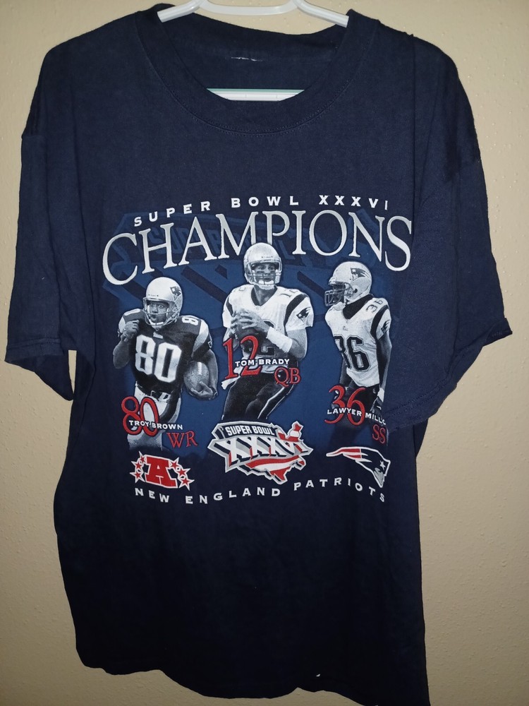 Vintage 2002 Tom Brady Photo Patriots XXXVI Super Bowl AFC Champs XL T-Shirt