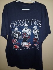 Vintage 2002 Tom Brady Photo Patriots XXXVI Super Bowl AFC Champs XL T-Shirt