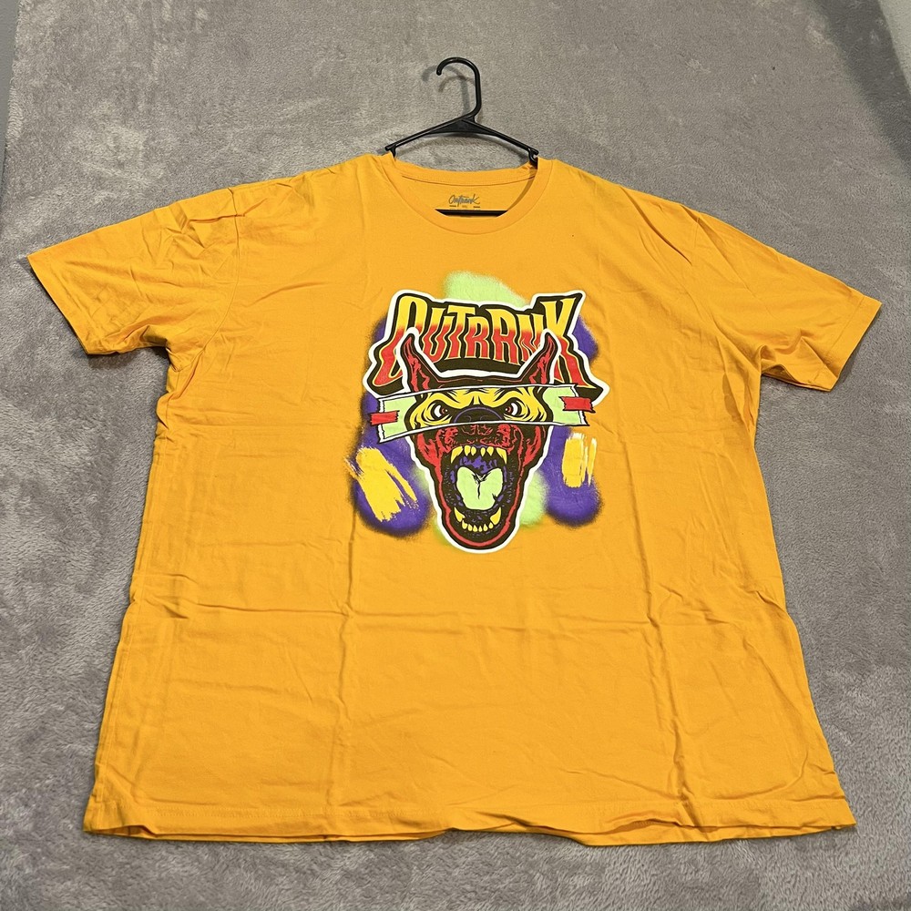 Outrank Shirt Mens 3XL Yellow Graphic Streetwear Dog Rage Tee T-Shirt Outrank