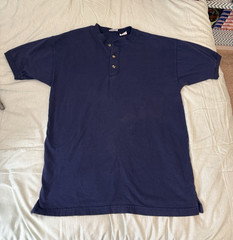 Basic Editions Men’s Navy Solid Henley Short Sleeve Cotton Knit T-Shirt M