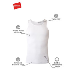 Hanes Men’s Tank Tops Undershirt Moisture Wicking Cotton Ribbed, White – 10 Pack