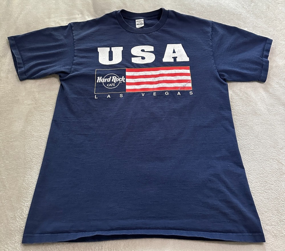 Vintage 80s-90s Hard Rock Cafe “USA” Las Vegas Tee Navy sz L/XL Y2K band music