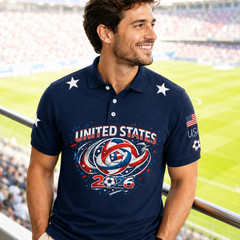 USA Soccer Golf Shirt Men Patriotic American Flag Soccer 2026 Fan Polo (S-5XL)