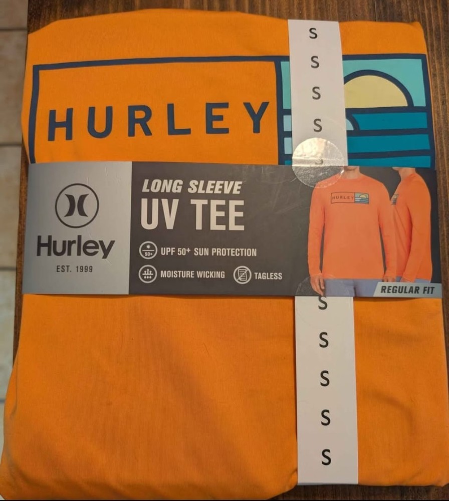 Hurley Long Sleeve UV Tee Moisture Wicking Tagless Orange Men’s S Regular