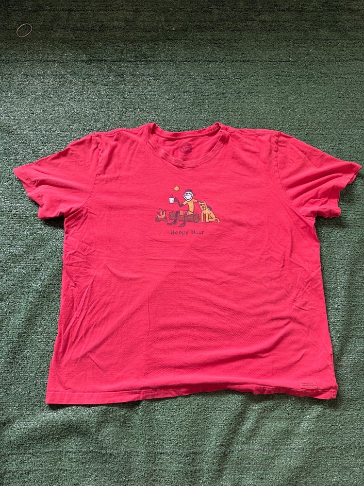 Life Is Good Shirt Mens 3XL Red Crusher Happy Hour Camping Dog Graphic Tee Flaw