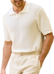 Men’s Cotton Knit Polo Shirt – Textured Short Sleeve – Casual Summer Beach Top