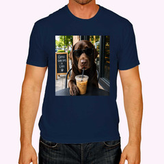 Chocolate Lab Coffee Funny Dog Cafe Lover Art T-Shirt