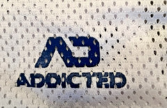 Addicted White Navy Blue Logo Mesh Tank Top Sz. L /34 See Thru Sexy Muscle Top