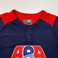 New Era ABA Baseball Jersey Mens M Medium Navy Blue Red Henley Short Sleeve