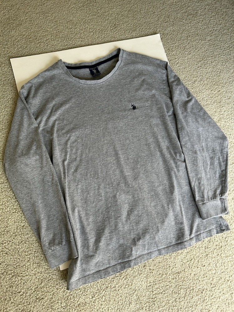 U.S. Polo Assn. Men’s XXL Gray Solid Logo Crew Neck Long Sleeve Knit T-Shirt