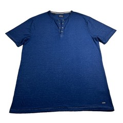 Buffalo David Bitton Henley T Shirt Mens Large Navy Blue Short Sleeve Snap Tee