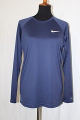 Nike Swim Dri Fit Sz S Navy Blue Long Sleeve Pullover Rash Guard T-Shirt UPF 40+