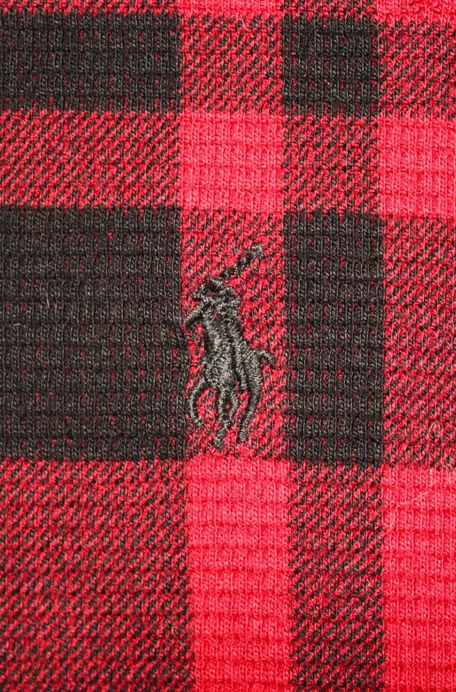POLO RALPH LAUREN THERMAL/ WAFFLE KNIT 100% COTTON SHIRT RED & BLACK LARGE, L
