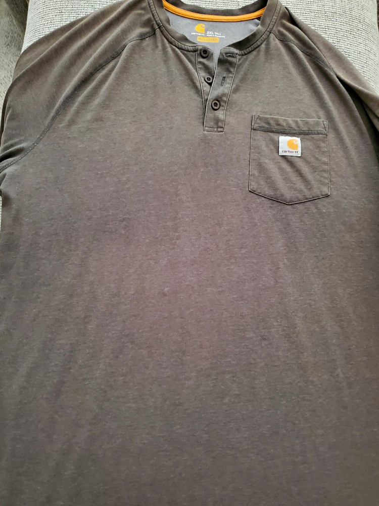 Carhartt Force Men’s Relaxed Fit Henley Pocket T-Shirt Gray 2XL Tall Solid