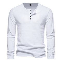 Men’s Shirt Cotton Henley Neck T-Shirts Long Sleeve Casual Button Plain 25% OFF