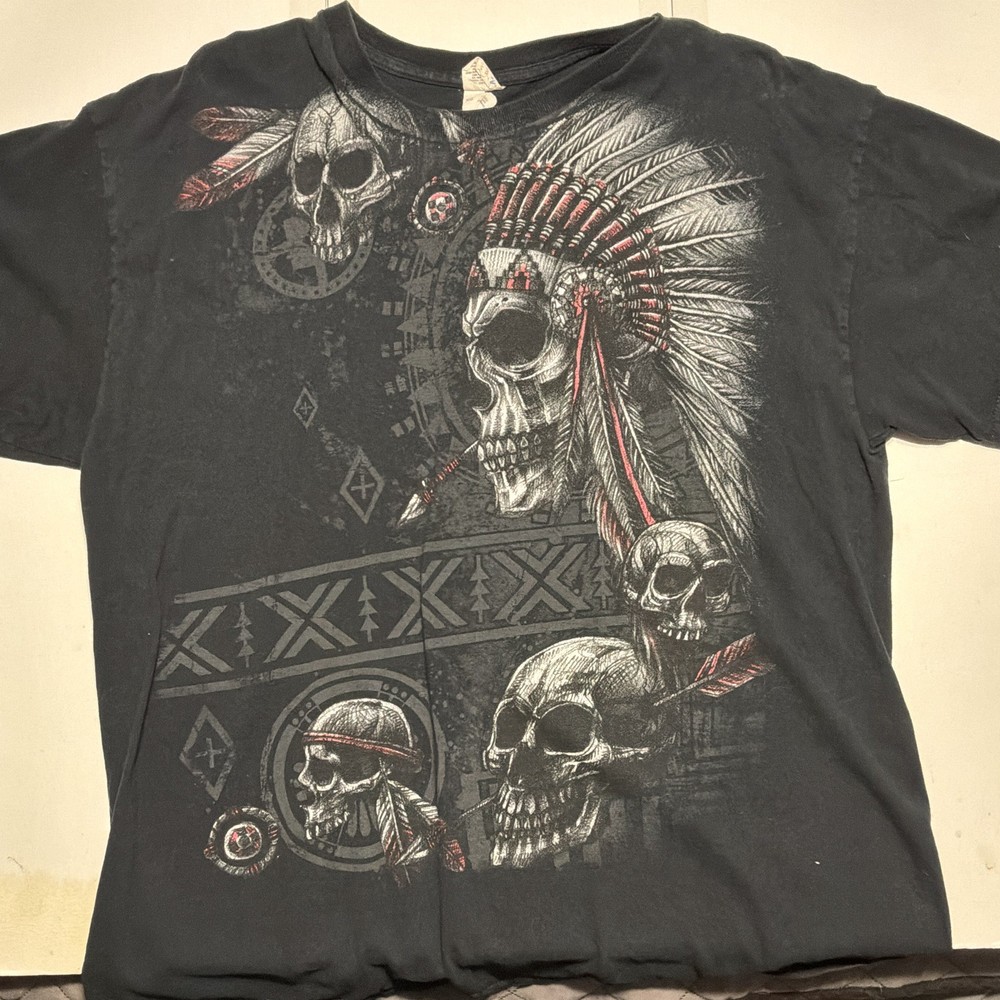 Men’s XL Black Skull Graphic Tee Crew Neck Short Sleeve Cotton Knit All Seasons