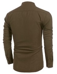 Men’s Cotton Hemp Long Sleeve Casual Beach Henley Shirt(BROWN,XL)