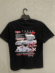 Tokyo Street Speed Dreams Racing Cars Graphic Print T-Shirt Black L Crew Neck