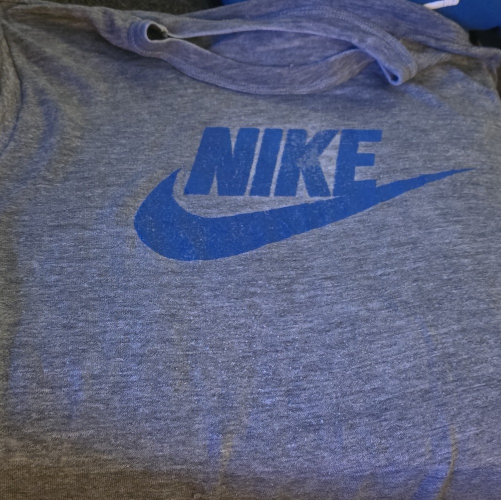 Vintage 1980s Nike Blue Swoosh Tee Heather Grey Single Stitch