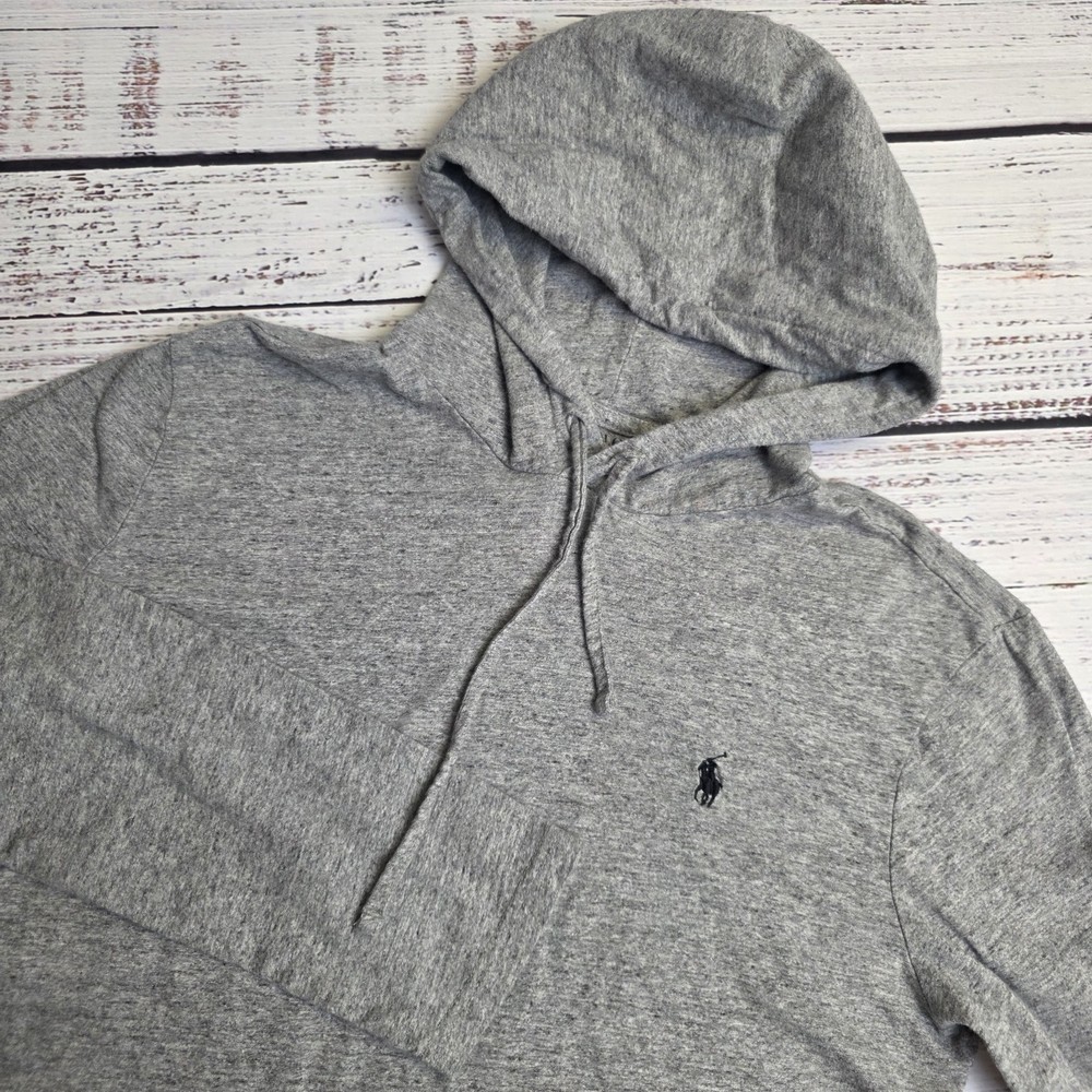 Polo Ralph Lauren Mens Medium Heathered Gray Cotton Long Sleeves Hooded T-Shirt