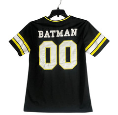 Batman DC Comics SMALL Black Yellow Football Pullover Jersey Tee Shirt