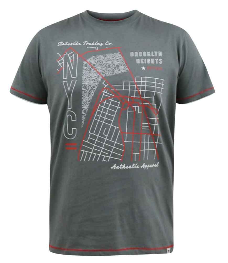 D555 Duke Big Mens Printed T-Shirt NYC Map Khaki 2XL 3XL 4XL 5XL 6XL (601313)