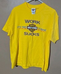 Vintage 2007 Harley Davidson T Shirt L Work Sucks Yellow Black Diamond Marion IL