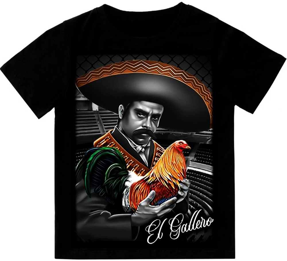 El Gallero Zapata Rooster Cock Mens T-Shirt Print On Shaka Wear Heavyweight Tee